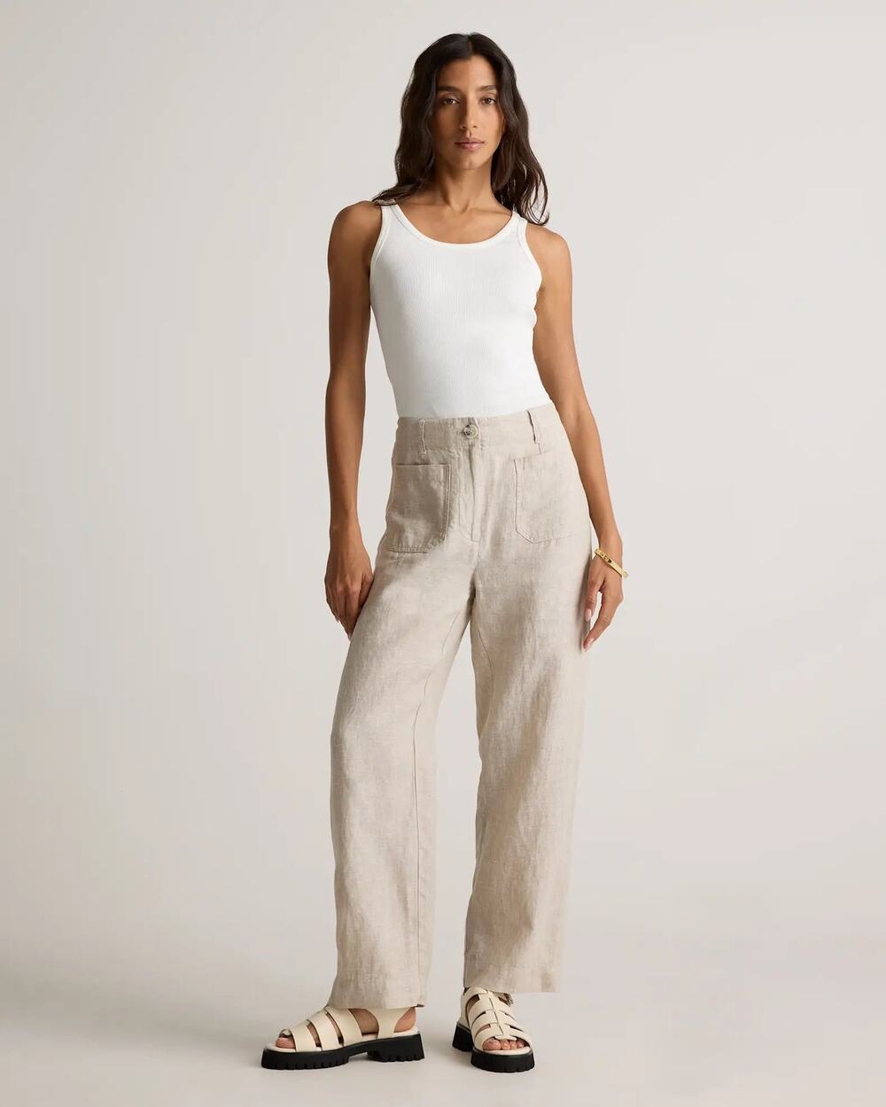NWT Quince European Linen Wide Leg Patch Pocket Pants Size 12